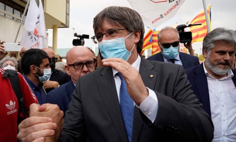Carles Puigdemont leaves court in Sardinia on Monday 4 October after attending his extradition hearing