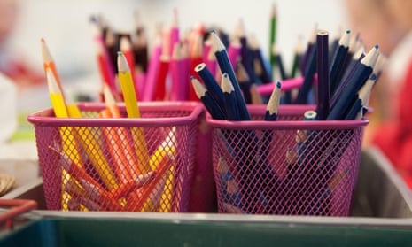 Coloured pencils in classroom
