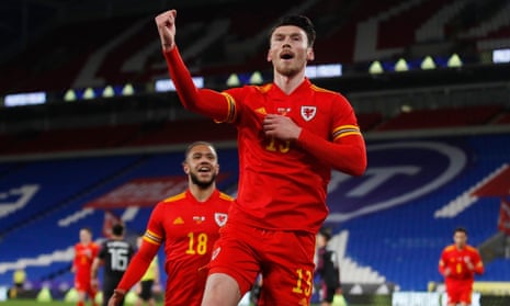 Kieffer Moore celebrates his goal against Mexico in March. 