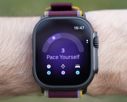 The readiness app on an Apple Watch Ultra 4 advising the wearer to pace themselves.
