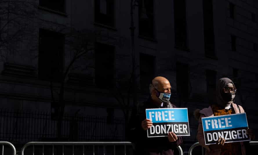 Steven Donziger supporters show their support outside the federal courthouse in New York.