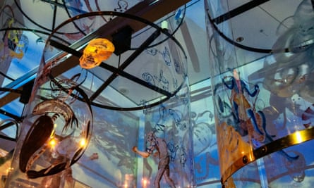 Gamepieces, 2003-2020, Mumbai, India, four-channel video installation, synthetic polymer paint on six Lexan cylinders, 12 min.