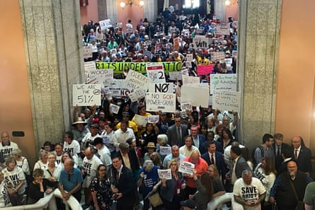 Supporters and opponents of a measure that would make it harder to amend the Ohio constitution, on 10 May 2023 in Columbus, Ohio.