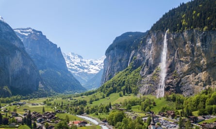Waterfall in Swiss valley