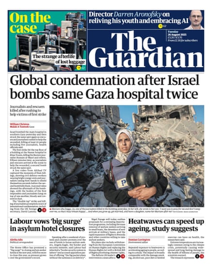 Guardian front page, Tuesday 26 August 2025