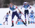 Jessie Diggins competes in Saturday's skiathlon race.