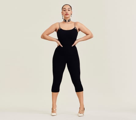 ‘How can you have problems when you’re doing what you want?’: Jorja Smith wears jumpsuit with jewelled straps, leather belt fashioned into choker and earrings, all by chanel.com, and Maureen pumps by Malone Souliers, harveynichols.com.