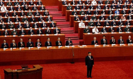 China’s president Xi Jinping and other leaders at the opening 20th National Congress of the Communist party