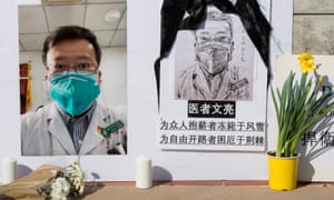 A memorial for whistleblower Dr Li Wenliang in California. US senators have proposed renaming a street in Washington after him.