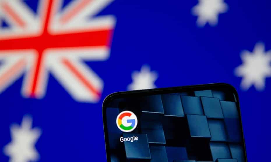 phone with the google app logo in front of the Australian flag