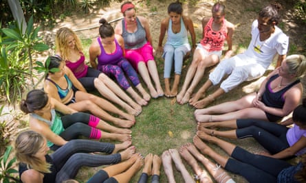 Yoga students in a circle at Pure Flow Yoga, Thailand