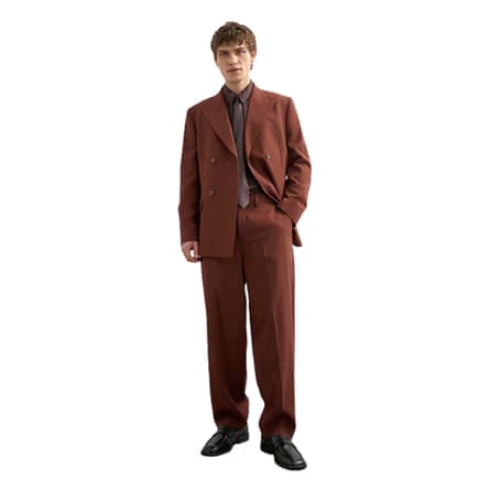 Topman Relaxed double breasted wool touch suit jacket in rust