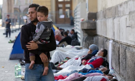 Migrants sleep outside Keleti station which remains closed to them in central Budapest. ‘There is no respectable Christian argument for fortress Europe, surrounded by a new iron curtain of razor wire to keep poor, dark-skinned people out.’ 