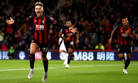 David Brooks celebrates after scoring for Bournemouth against Crystal Palace in October. Eddie Howe’s team’s passing game has proved a perfect fit for his talents so far.