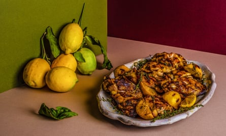 Diana Henry’s Griddled chicken with thyme and sea salt Chosen by Nigel Slater Food and prop styling: Polly Webb Wilson The Dish I Can’t Live Without Observer Food Monthly OFM January 2018