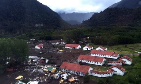 Part of the town of Villa Santa Lucia near Chaiten in southern Chile that was devastated by a landslide that left five dead and 15 missing