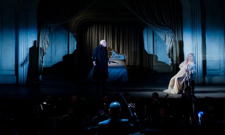 Peter Wedd as Herman and Rosalind Plowright as the Countess in The Queen of Spades at Opera Holland Park, London.