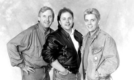 From left to right: Pete Waterman, Matt Aitken and Mike Stock during the recording of the Band Aid 2 charity single Do They Know It’s Christmas in 1989.