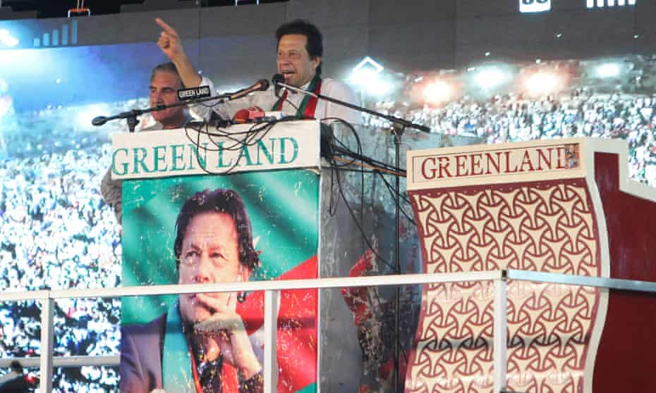 Imran Khan addressing supporters  at a rally in Multan in Punjab on Friday. 