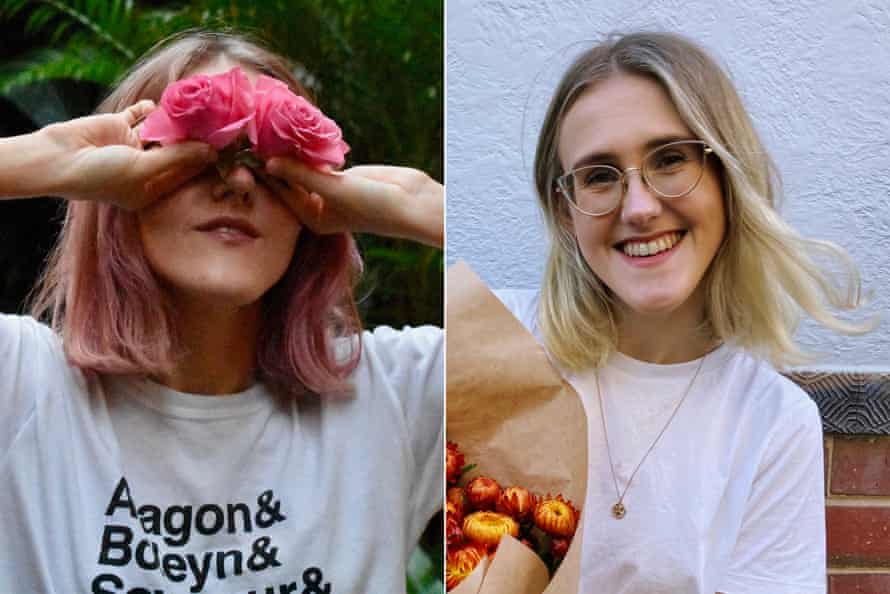 Left: Justine’s ‘mauve rose’ hair in 2020; right: back to ‘light beige’ in 2021.