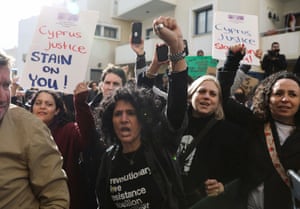 Paralimni, Cyprus. Activists protest outside a court in Famagusta where a British teenager was given a four-month suspended prison sentence after being convicted of falsely accusing a dozen Israeli tourists of gang-rape