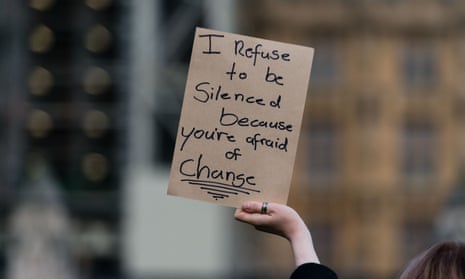 A sign at a protest in Parliament Square, London, against the police, crime, sentencing and courts bill, 15 March 2021.