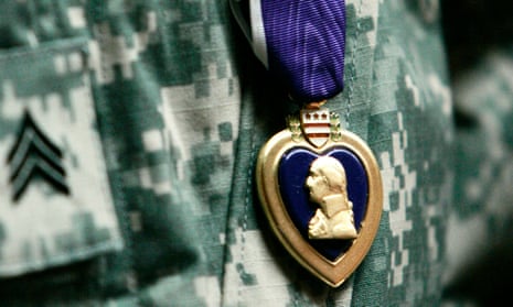 A purple heart worn by an American soldier, 2007.