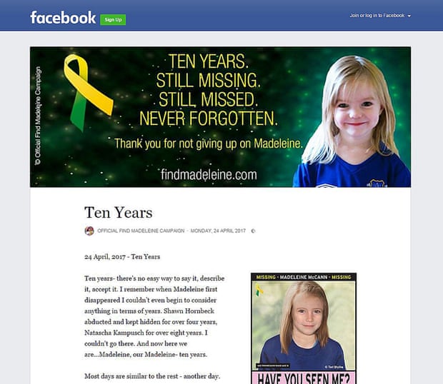 A Facebook post by Kate McCann 10 years after her daughter’s disappearance.