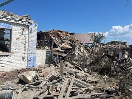 A handout view of a residential area hit after a Russian missile attack on the Kyiv region, 16 June, 2023.