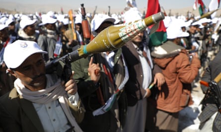 Tribal fighters in Sanaa, Yemen, recently enlisted by the Houthis in preparation for a potential conflict with Israel, 20 December 2023.