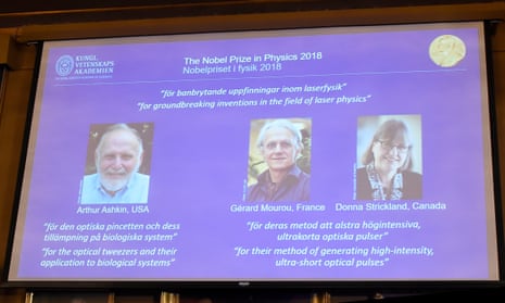 2018 Nobel physics winners Arthur Ashkin, Geérard Mourou and Donna Strickland