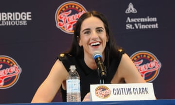 Caitlin Clark of the Indiana Fever talks to the media during an introductory press conference on Wednesday at Gainbridge Fieldhouse in Indianapolis, Indiana.