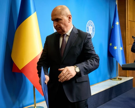 Ilie Bolojan, prime minister of Romania, holds a press conference in Bucharest, Romania.