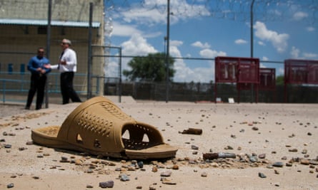 An inmate’s sandal discoloured from pink to brown by the blistering summer heat at the Tent City jail.