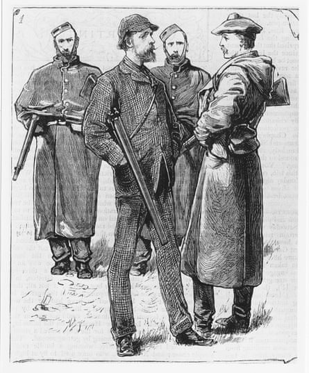 Charles Boycott (centre) in a woodcut from 1880.