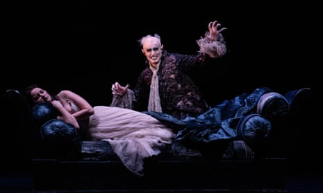 Brenton Ryan (Monostatos) and Anna Prohaska (Pamina), in The Magic Flute at the Royal Opera House.