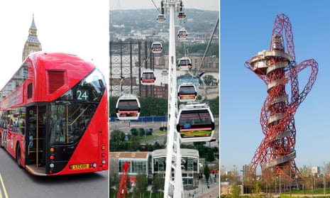 Not quite according to plan … the New Routemaster, Thames cable car and ArcelorMittal Orbit.