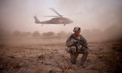 A US army helicopter evacuates an injured American soldier of the 101st Airborne in Panjwai district in 2010.