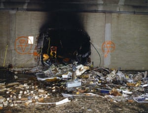 A damaged inner wall with debris