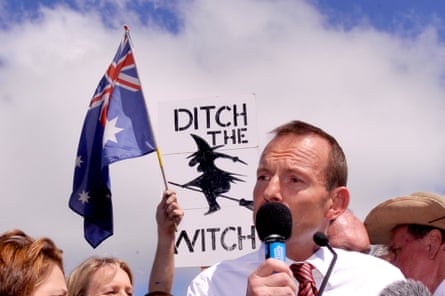 Then opposition leader Tony Abbott speaking at the anti carbon tax rally in Canberra in 2011.