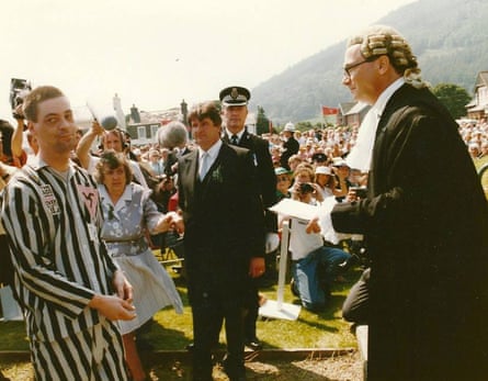 Pioneer … Alan Shea in his concentration camp uniform on Tynwald Day, 1991.