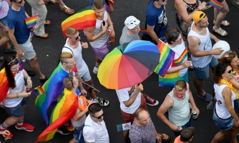 Pride Parade in the Budapest. The Hungarian government is planning a new constitutional that limits LGBT rights.