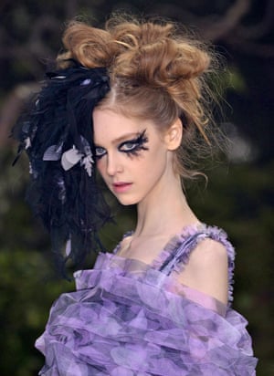 Model wears purple organza on the catwalk for the Haute Couture Spring/Summer 2013 show