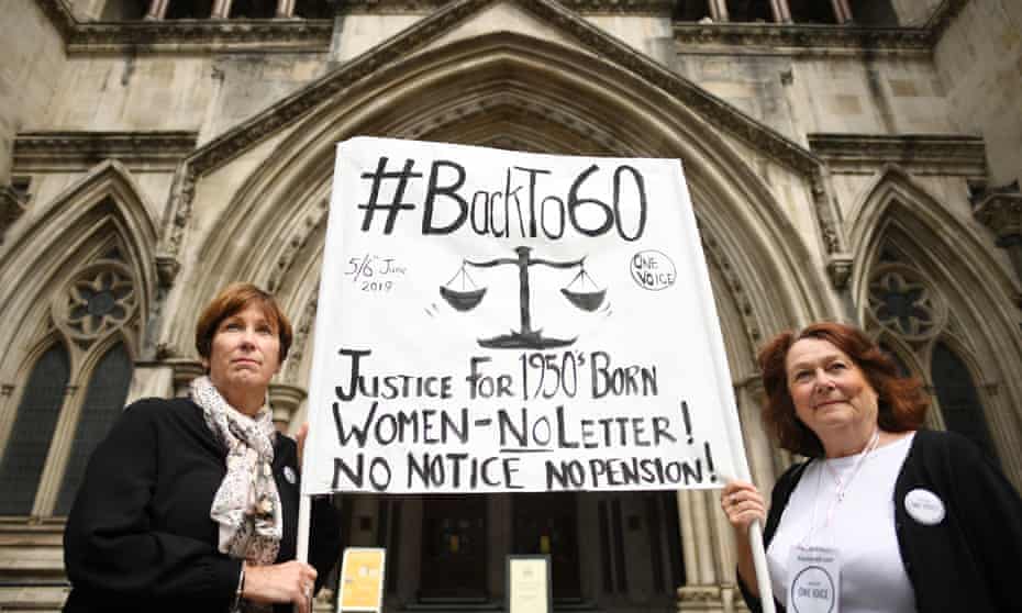 Anne Taylor (left) and Patsy Franklin from the campaign BackTo60 outside the Royal Courts of Justice in central London.