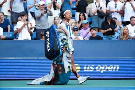 Japan's Naomi Osaka arrives to play Kazakhstan's Elena Rybakina.