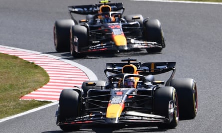The Red Bulls of Max Verstappen (front) and Sergio Pérez lead the way again at the Japanese Grand Prix.