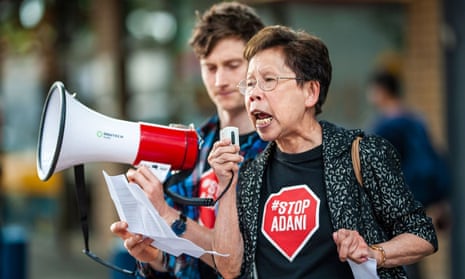 Audrey Cooke at a Stop Adani rally. The 72-year-old says she’s ‘an accidental activist’.