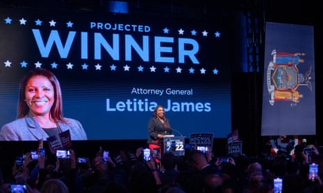 Attorney General of New York Letitia James speaks after winning her reelection during Governor Hochul's Election Night Watch Party in New York, New York, USA, 08 November 2022.