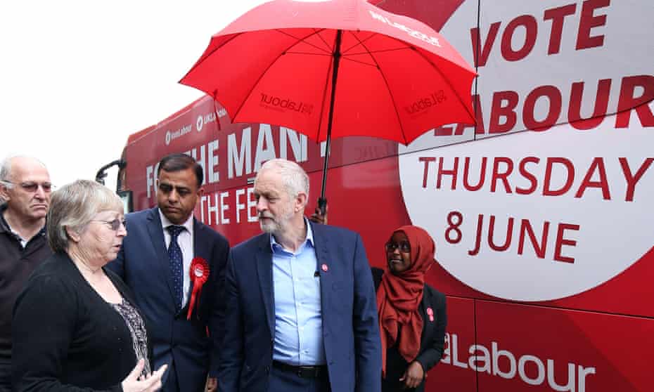 Labour leader Jeremy Corbyn and local parliamentary candidate Mohammad Yasin during a campaign visit to Bedford Guild House on Friday