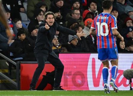 Tottenham manager Thomas Frank gestures on the touchline during his side’s 1-0 win.